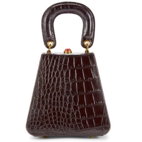 STAUD Handbags - Staud | Kenny Croc-Embossed Leather Top Handle Bag Brown New with Tag
